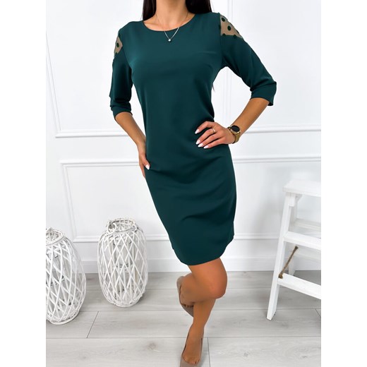 Ciemnozielona Sukienka z Ozdobnym Rękawem ze sklepu ModnaKiecka.pl w kategorii Sukienki - zdjęcie 175059679