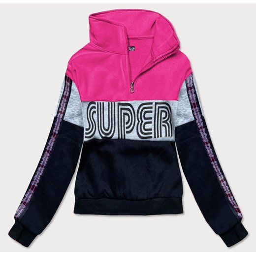 Bluza sportowa damska z rozpinaną stójką różowo-szara (26019) ze sklepu goodlookin.pl w kategorii Bluzy damskie - zdjęcie 175066915