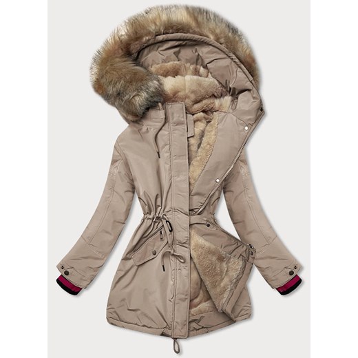 Zimowa parka damska na futerku beżowa (can-579big) ze sklepu goodlookin.pl w kategorii Parki damskie - zdjęcie 175067368