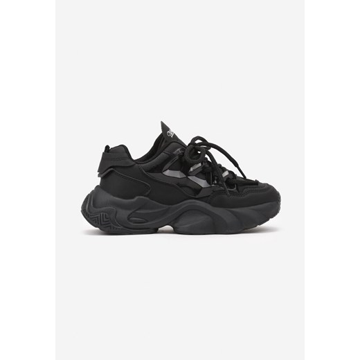 Czarne Buty Sportowe Sneakersy na Platformie z Tłoczeniem i Sznurowaniem Isolaria ze sklepu renee.pl w kategorii Buty sportowe dziecięce - zdjęcie 175069246
