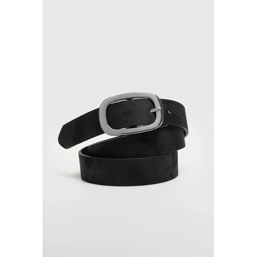 Gładki pasek z klamrą w kolorze srebrnym czarny XL Moodo.pl