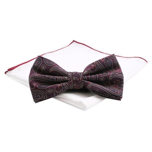 Mucha CHATTIER z Białą Poszetką - Bordo w Duże Paisley MUCH0854 ze sklepu JegoSzafa.pl w kategorii Muchy - zdjęcie 175074747