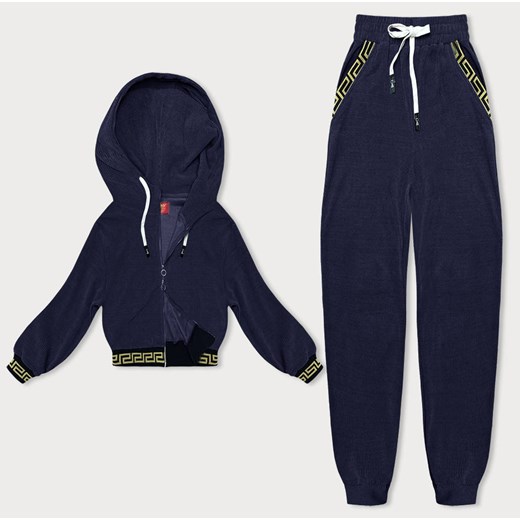 Komplet dresowy w prążki z ozdobnymi ściągaczami granatowy (AMG-345A) ze sklepu goodlookin.pl w kategorii Dresy damskie - zdjęcie 175075358