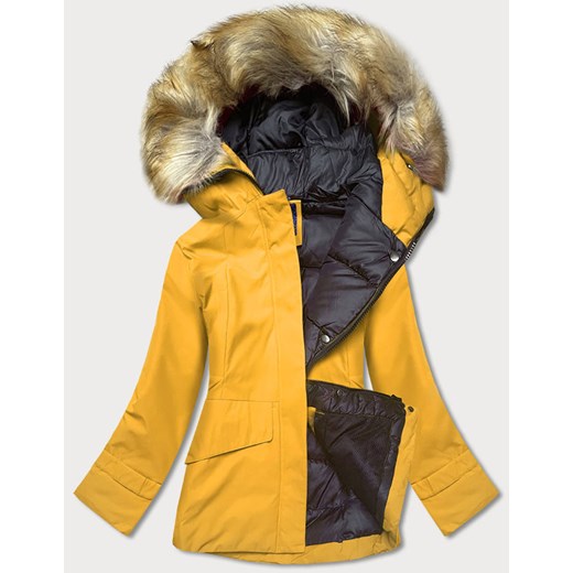 Zimowa kurtka damska z kapturem żółta (j9-066) Goodlookin.pl XXL (44) goodlookin.pl okazja