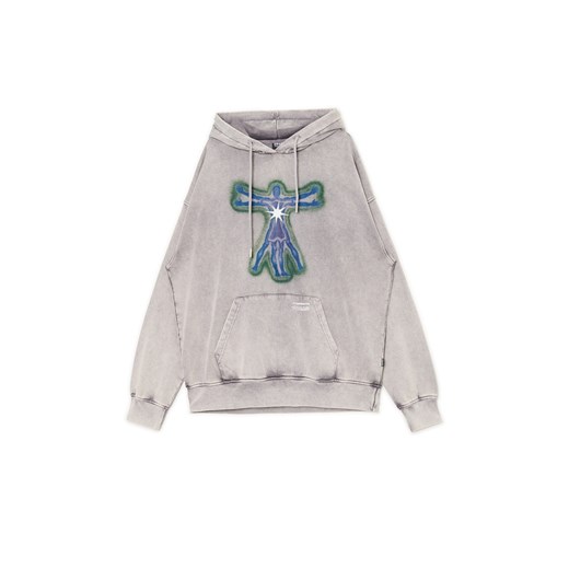 Cropp - Szara bluza hoodie z nadrukiem - jasny szary Cropp L Cropp