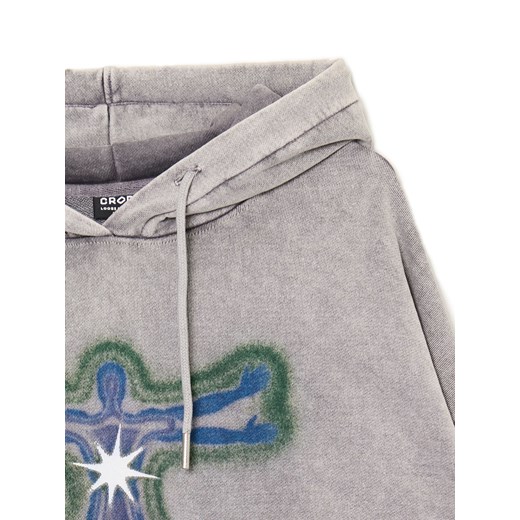 Cropp - Szara bluza hoodie z nadrukiem - jasny szary Cropp M Cropp