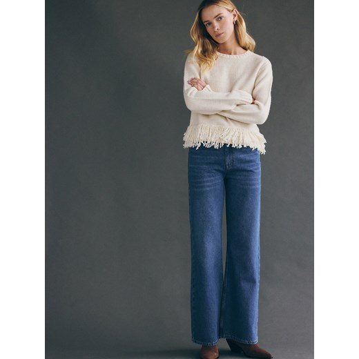 Reserved - Wełniany sweter z frędzlami - złamana biel Reserved L Reserved