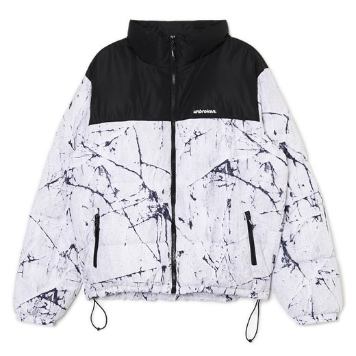 Cropp - Biała kurtka puffer z nadrukiem - biały Cropp L Cropp