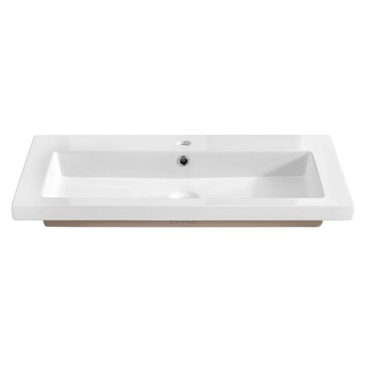 Prostokątna umywalka ceramiczna Defires 100 CM - Biała ze sklepu Edinos.pl w kategorii Meble łazienkowe - zdjęcie 175077458