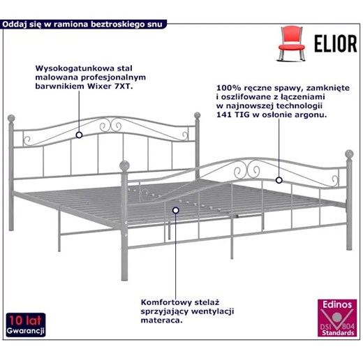 Szare metalowe łózko loftowe 200x200 cm - Zaxter Elior One Size Edinos.pl