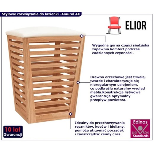 Drewniany stołek do łazienki z siedziskiem - Amurol 4X Elior One Size Edinos.pl
