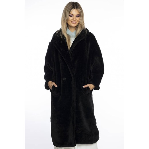 Pluszowy płaszcz damski oversize Ann Gissy czarny (AG1-J9172) ze sklepu goodlookin.pl w kategorii Płaszcze damskie - zdjęcie 175081427