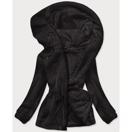 Futrzana kurtka damska z kapturem czarna (br9596-1) Goodlookin.pl XXL (44) goodlookin.pl