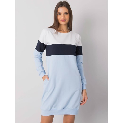 Trójkolorowa długa bluza damska z kieszeniami biały/granat/błękit (5869) ze sklepu goodlookin.pl w kategorii Bluzy damskie - zdjęcie 175081566