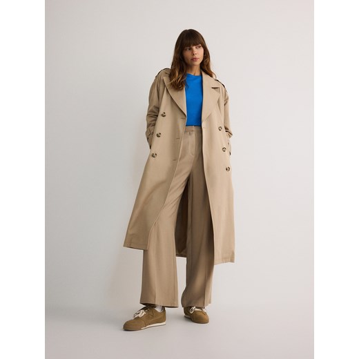 Reserved - Spodnie w kant z wiskozy - beżowy ze sklepu Reserved w kategorii Spodnie damskie - zdjęcie 175082799