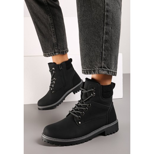 Czarne Płaskie Klasyczne Traperki ze Sznurowaniem Lobanne ze sklepu born2be.pl w kategorii Workery damskie - zdjęcie 175085955