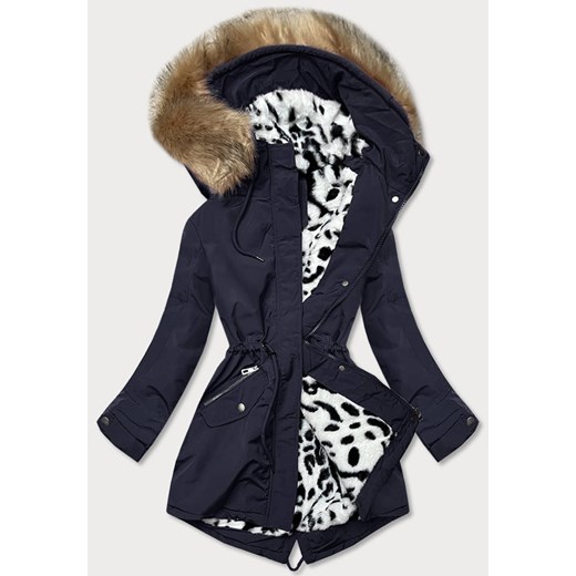 Zimowa parka damska na futerku granatowa (can-578) ze sklepu goodlookin.pl w kategorii Parki damskie - zdjęcie 175086958