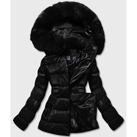 Krótka błyszcząca kurtka damska czarna (b8090-1) Goodlookin.pl XXL (44) wyprzedaż goodlookin.pl