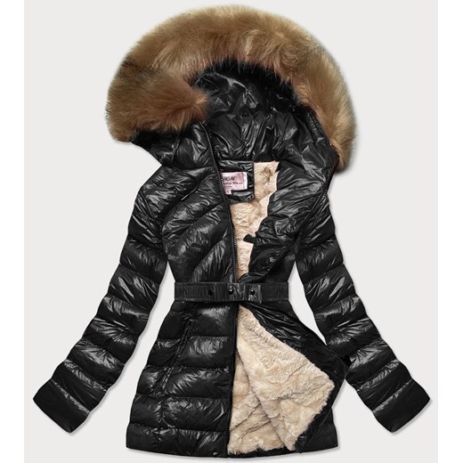 Błyszcząca kurtka zimowa na misiu czarno-beżowa (w674) Goodlookin.pl XXL (44) okazja goodlookin.pl