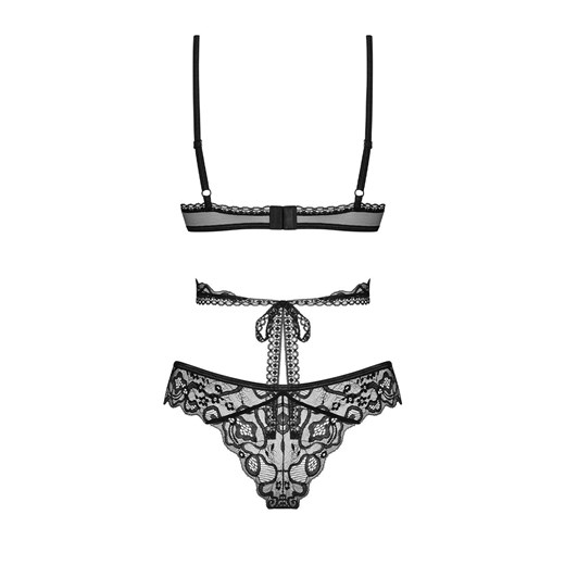 Obsessive koronkowy komplet stanik i stringi Blomentis, Kolor czarny, Rozmiar XS/S, Obsessive ze sklepu Intymna w kategorii Komplety bielizny damskiej - zdjęcie 175100719