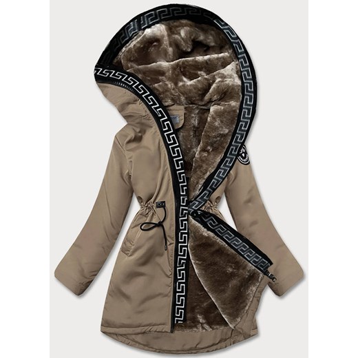 Damska kurtka z futrzaną podszewką beżowa (B8116-12) ze sklepu goodlookin.pl w kategorii Parki damskie - zdjęcie 175101688