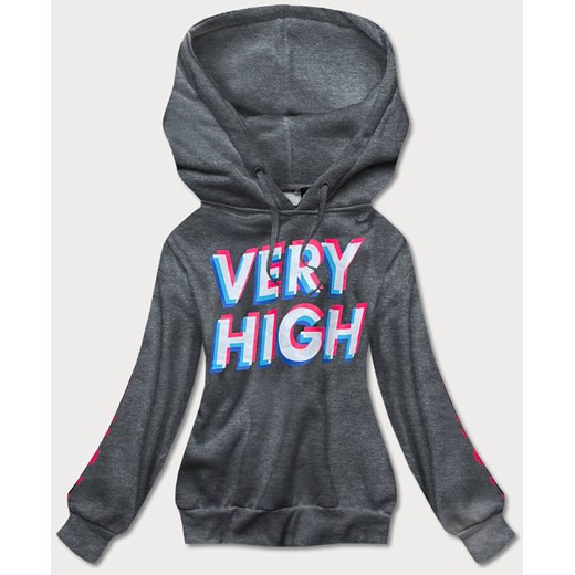 Bluza dresowa damska z nadrukiem ciemnoszara (26012) ze sklepu goodlookin.pl w kategorii Bluzy damskie - zdjęcie 175102665