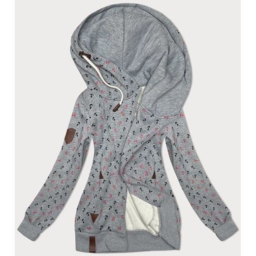 Gruba bluza w kotwice ze skośnym zamkiem szara (2308) ze sklepu goodlookin.pl w kategorii Bluzy damskie - zdjęcie 175104978