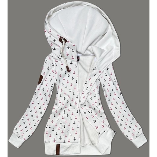 Ciepła rozpinana bluza w kotwice biała (2307) ze sklepu goodlookin.pl w kategorii Bluzy damskie - zdjęcie 175105216
