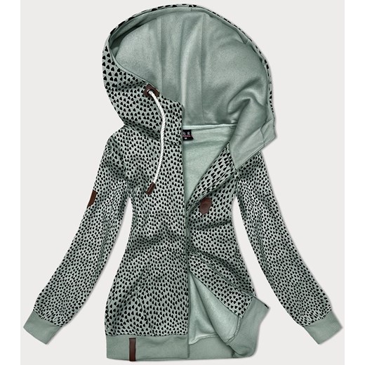 Rozpinana bluza damska w serduszka szarozielona (2315) ze sklepu goodlookin.pl w kategorii Bluzy damskie - zdjęcie 175105796
