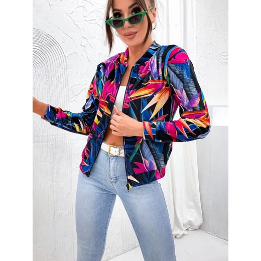Welurowa bluza typu bomber czarna-wielokolorowa (707S) Goodlookin.pl XL (42) goodlookin.pl