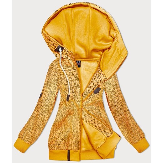 Rozpinana bluza z kapturem w drobne serduszka ciemny żółty (2316) ze sklepu goodlookin.pl w kategorii Bluzy damskie - zdjęcie 175105839
