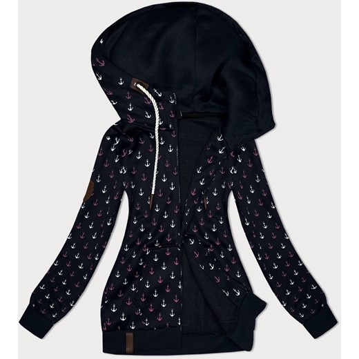 Ciepła rozpinana bluza w kotwice czarna (2307) ze sklepu goodlookin.pl w kategorii Bluzy damskie - zdjęcie 175105877