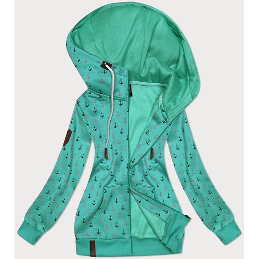 Ciepła rozpinana bluza w kotwice zielona (2307) ze sklepu goodlookin.pl w kategorii Bluzy damskie - zdjęcie 175106099