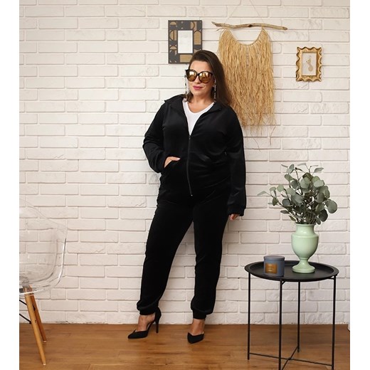Dres damski z rozpinaną bluzą plus size czarny (8216) ze sklepu goodlookin.pl w kategorii Dresy damskie - zdjęcie 175106169
