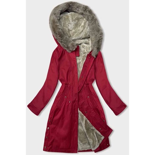 Damska parka z futerkiem czerwona (5M3180-270) ze sklepu goodlookin.pl w kategorii Parki damskie - zdjęcie 175106279