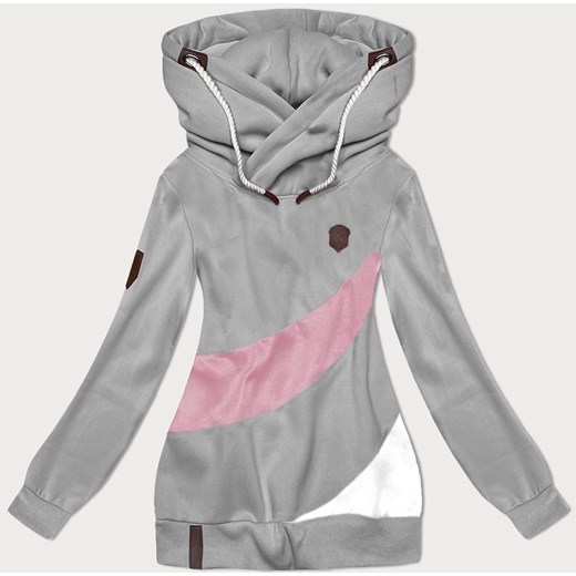 Gruba damska bluza w pasy szary-różowy (2302) ze sklepu goodlookin.pl w kategorii Bluzy damskie - zdjęcie 175106405