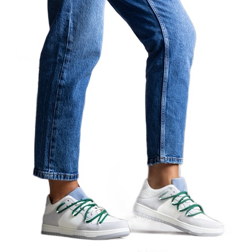 Szare sneakersy z zielonymi sznurówkami Aucoin białe ze sklepu ButyModne.pl w kategorii Buty sportowe damskie - zdjęcie 175108308