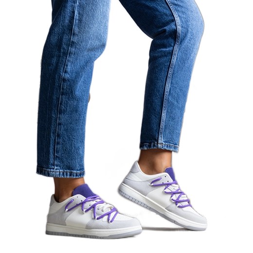 Szare sneakersy fioletowe sznurówki Aucoin białe ze sklepu ButyModne.pl w kategorii Buty sportowe damskie - zdjęcie 175108309