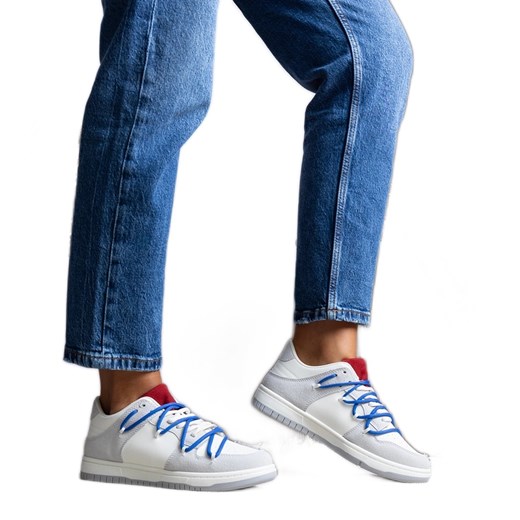 Szare sneakersy granatowe sznurówki Aucoin białe ze sklepu ButyModne.pl w kategorii Buty sportowe damskie - zdjęcie 175108318