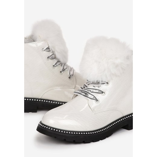 Buty zimowe dziecięce Renee białe sznurowane jeansowe
