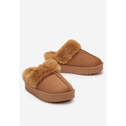 Brązowe Wsuwane Śniegowce na Platformie Zdobione Futerkiem z Niską Cholewką Renee 30 renee.pl