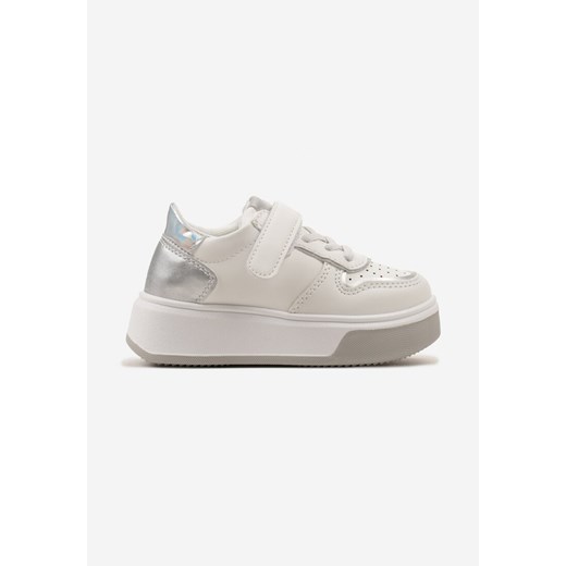 Biało-Srebrne Buty Sportowe Sneakersy na Platformie z Metalicznymi Wstawkami Zapinane na Rzep Calbenia ze sklepu renee.pl w kategorii Buty sportowe dziecięce - zdjęcie 175113277