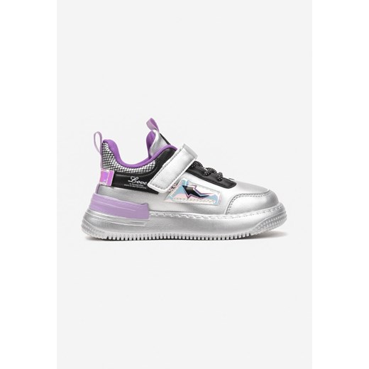 Srebrno-Fioletowe Buty Sportowe Sneakersy ze Skórzaną Wkładką i Metaliczną Naszywką Pezisya ze sklepu renee.pl w kategorii Buty sportowe dziecięce - zdjęcie 175113355