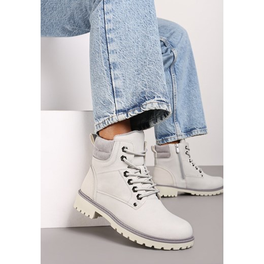 Szare Płaskie Klasyczne Traperki ze Sznurowaniem Lobanne ze sklepu born2be.pl w kategorii Workery damskie - zdjęcie 175116415