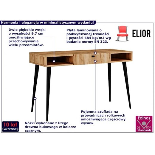 Minimalistyczne biurko z nóżkami typu skandi dąb craft - Elara 3X Elior One Size okazja Edinos.pl