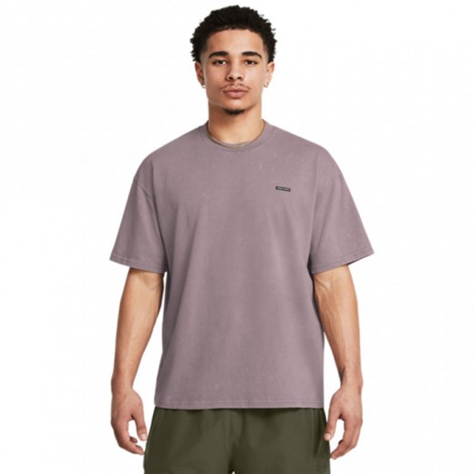 Męski t-shirt z nadrukiem Under Armour UA M Hw Os Logo Wash Ss - beżowy ze sklepu Sportstylestory.com w kategorii T-shirty męskie - zdjęcie 175123075