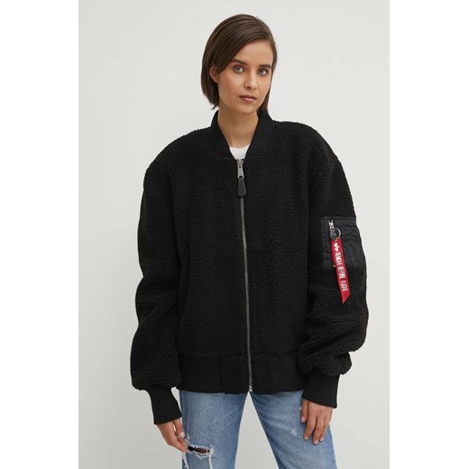Alpha Industries kurtka bomber Ma-1 Teddy damski kolor czarny przejściowa oversize 108102.03-Black ze sklepu ANSWEAR.com w kategorii Kurtki damskie - zdjęcie 175124757