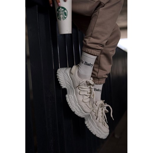 Damskie Sneakersy Masywna Platforma Sznurowane Jasnobeżowe Nevela ze sklepu ZAZOO w kategorii Buty sportowe damskie - zdjęcie 175126619