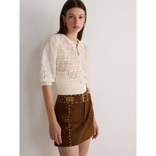 Reserved - Zamszowa spódnica mini - brązowy Reserved L Reserved