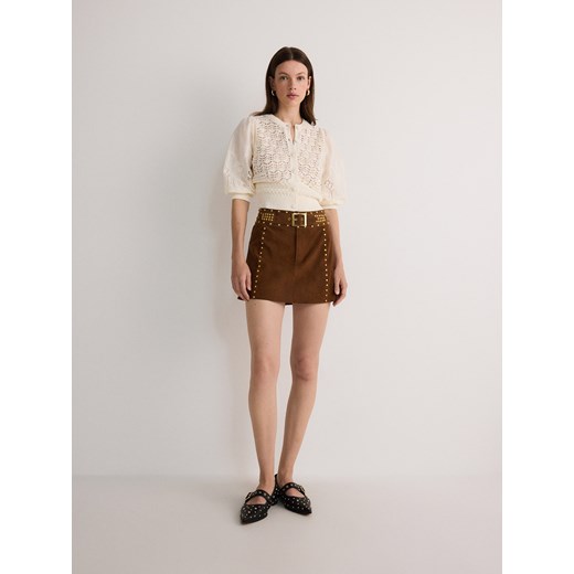 Reserved - Zamszowa spódnica mini - brązowy Reserved S Reserved